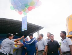 Bupati Bintan Apri Sujadi saat membuka O2SN dan FLS2B Jenjang SD dan SMP 2019, di Gedung Relief, Kijang, Bintan.