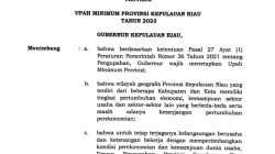 Surat Keputusan Gubernur Kepulauan Riau Nomor 1354 Tahun 2022 tanggal 28 November 2022 tentang Upah Minimum Provinsi Kepulauan Riau Tahun 2023. (Foto: Diskominfo Kepri)