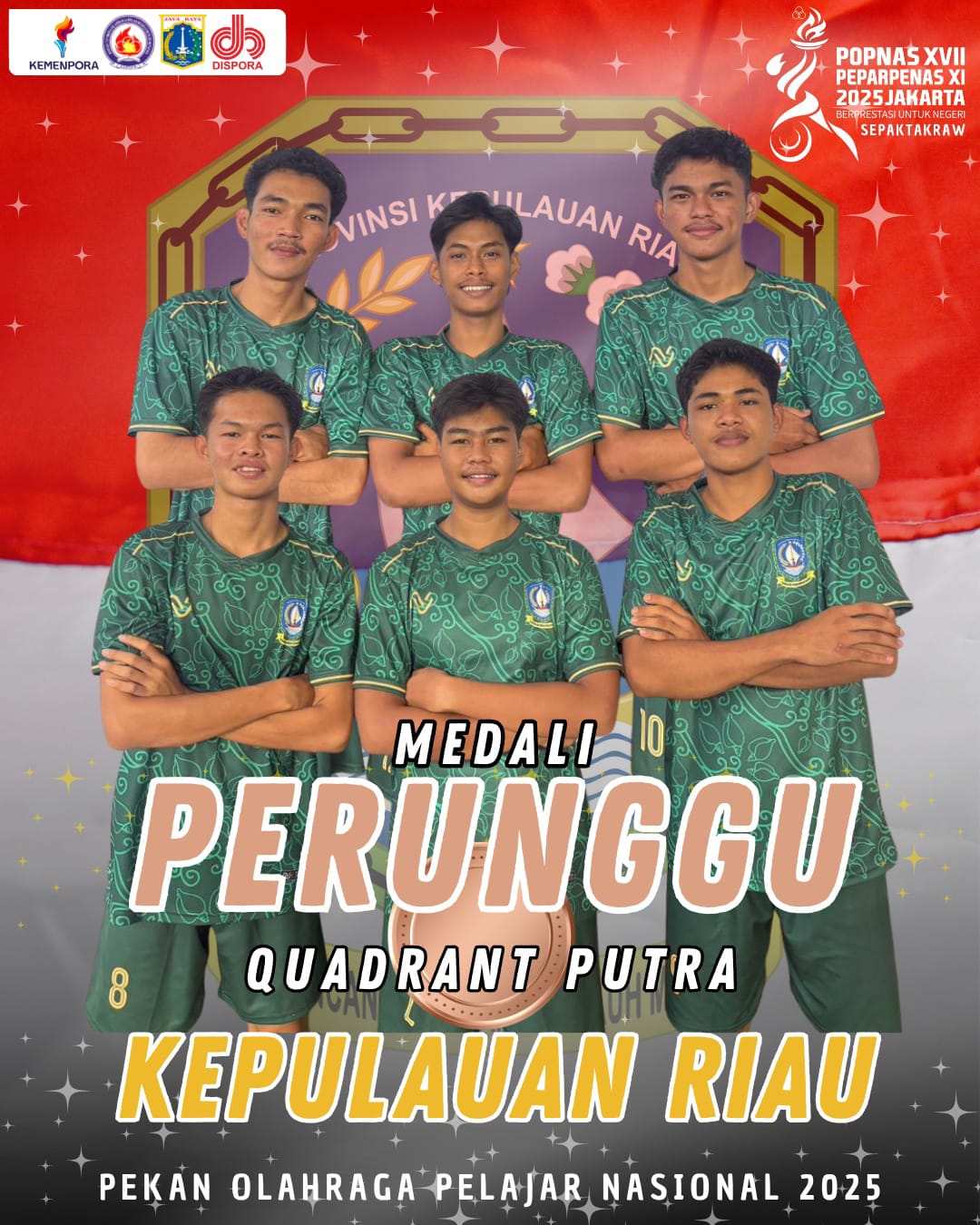 Tim sepaktakraw Kepulauan Riau kembali menorehkan prestasi gemilang di ajang Pekan Olahraga Pelajar Nasional (POPNAS) XVII Tahun 2025 yang berlangsung di Jakarta.