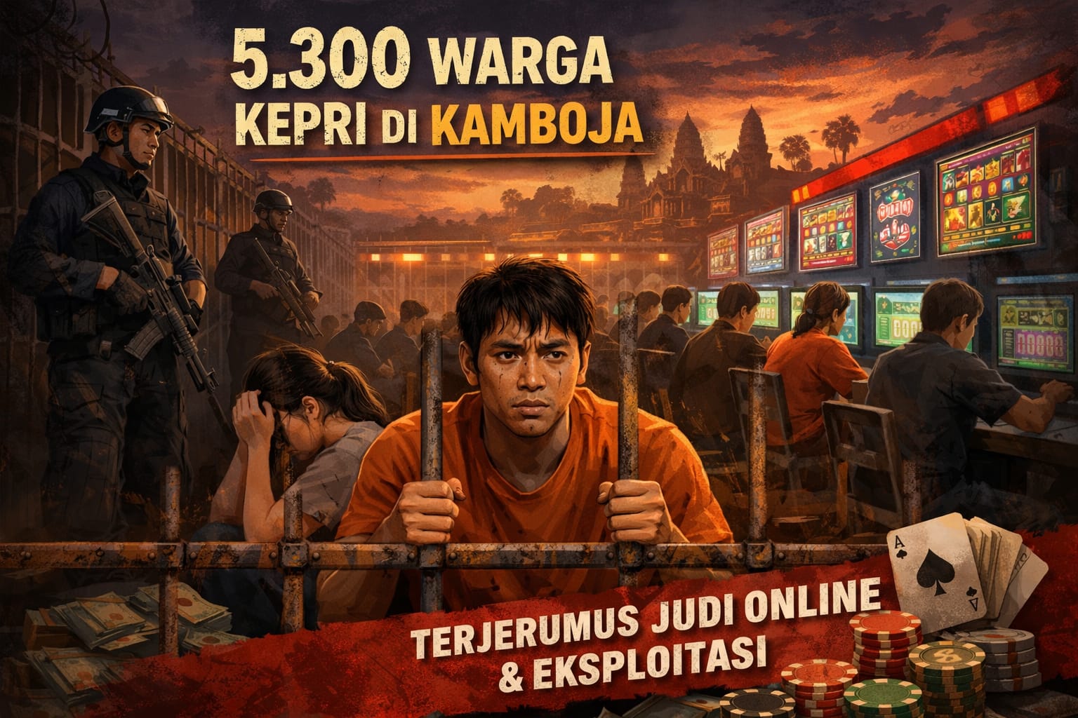 Ilustrasi : BP3MI Kepri mengatakan Sebanyak 5.300 warga Kepulauan Riau (Kepri) diduga menjadi pekerja migran ilegal di Kamboja. Alih-alih mendapatkan pekerjaan layak, sebagian besar justru terjerumus dalam eksploitasi dan praktik judi online. (Foto: AI pijarkepri.com)
