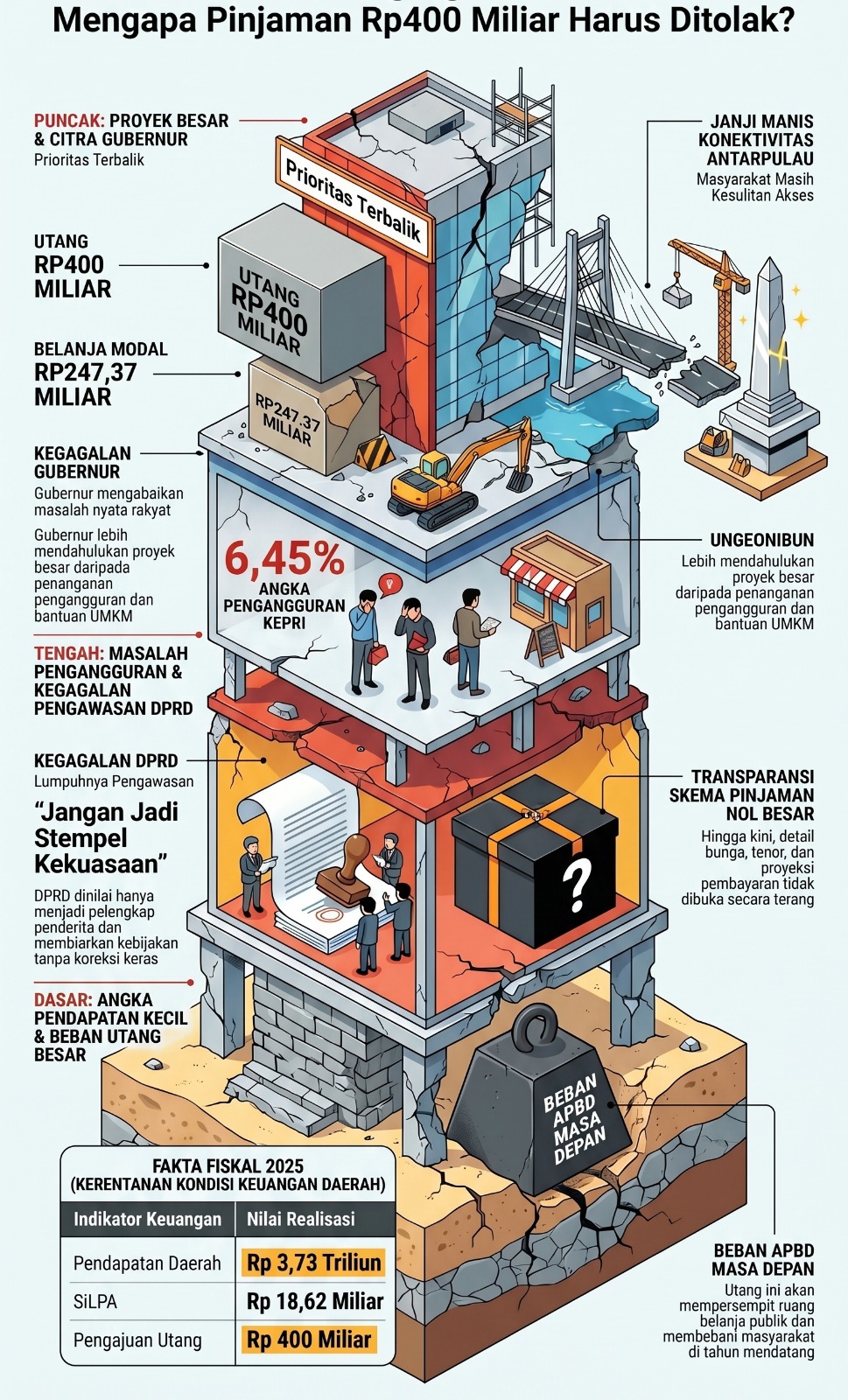 Grafis dampak peminjaman 400 Miliar Pemprov Kepri. (Desain : Fachrizan, S.Ip)