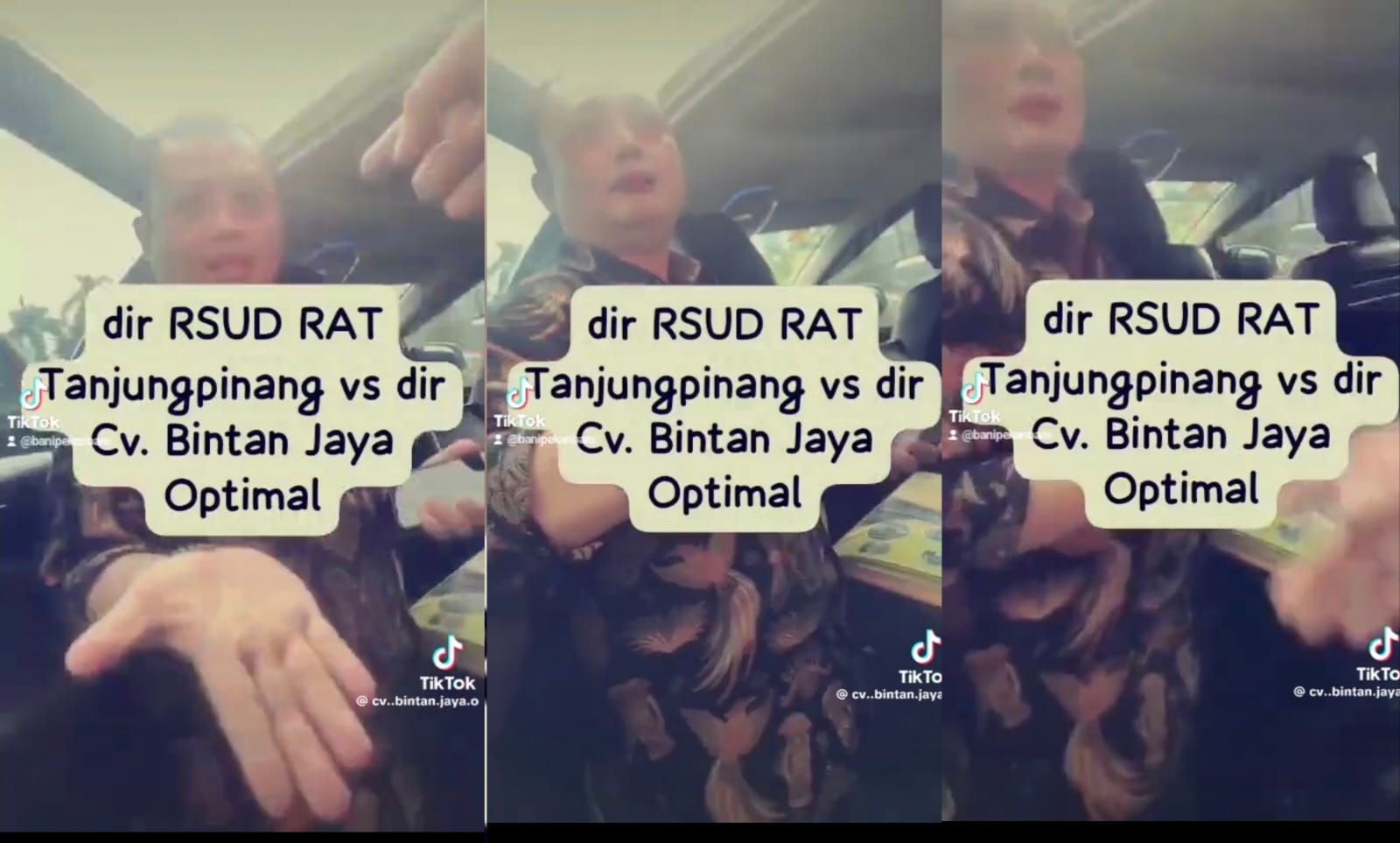Cuplikan kolase dari video yang bertuliskan direktur RSUD Raja Ahmad Tabib Tanjungpinang dengan CV Bintan Jaya Optimal yang beredar di media sosial, Kamis (10/9/2026) (foto: kolase pijarkepri.com)