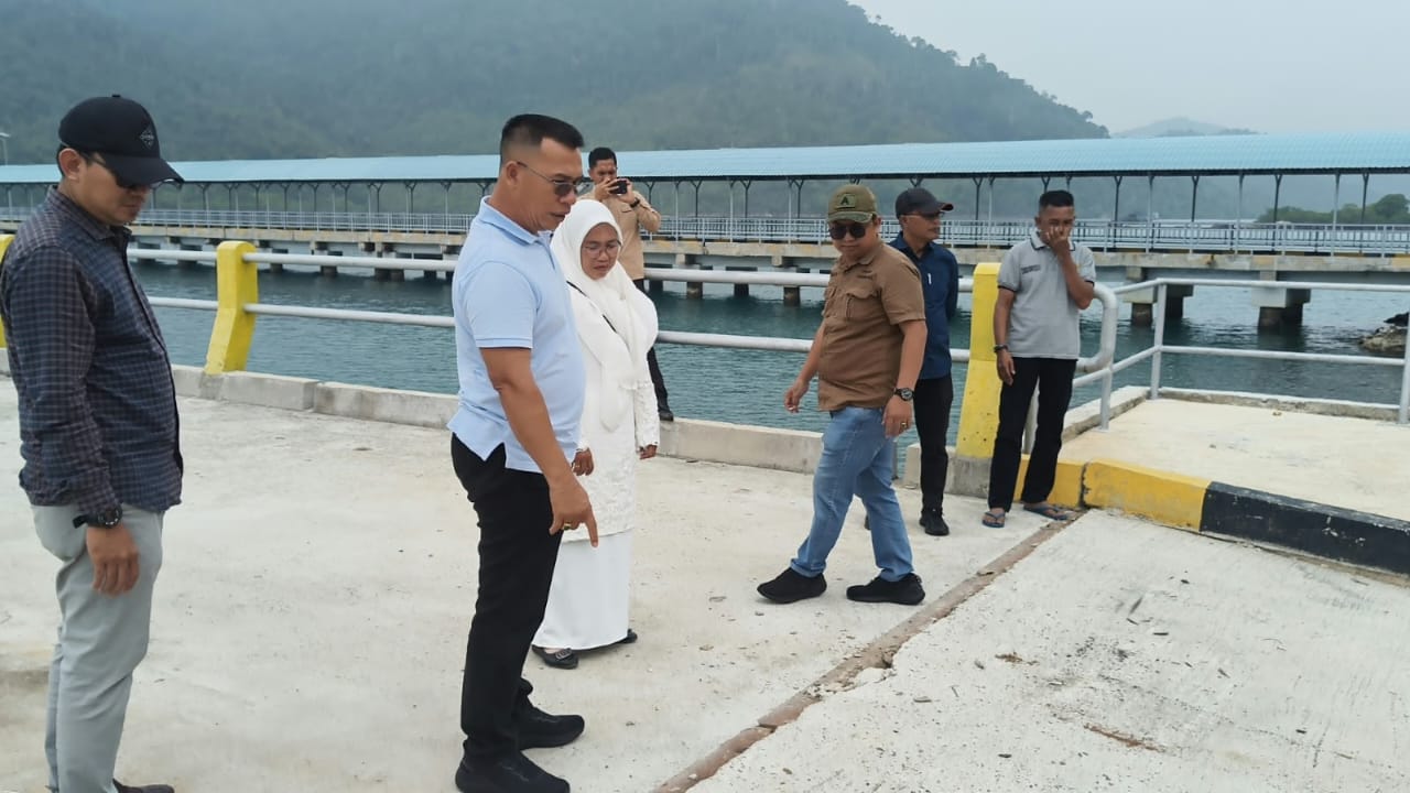 Bupati Kepulauan Anambas Aneng meninjau kondisi Pelabuhan Roro Kuala Maras, Kecamatan Jemaja Timur, Sabtu (24/10/2026), menyusul laporan keretakan pada sejumlah bagian fasilitas pelabuhan tersebut.